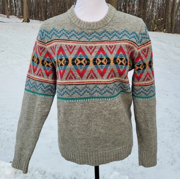 L.O.G.G. Label of Graded Goods Sweaters - L.O.G.G. Label of Graded Goods Gray Fair Isle Washable Wool Blend Sweater sz Sm